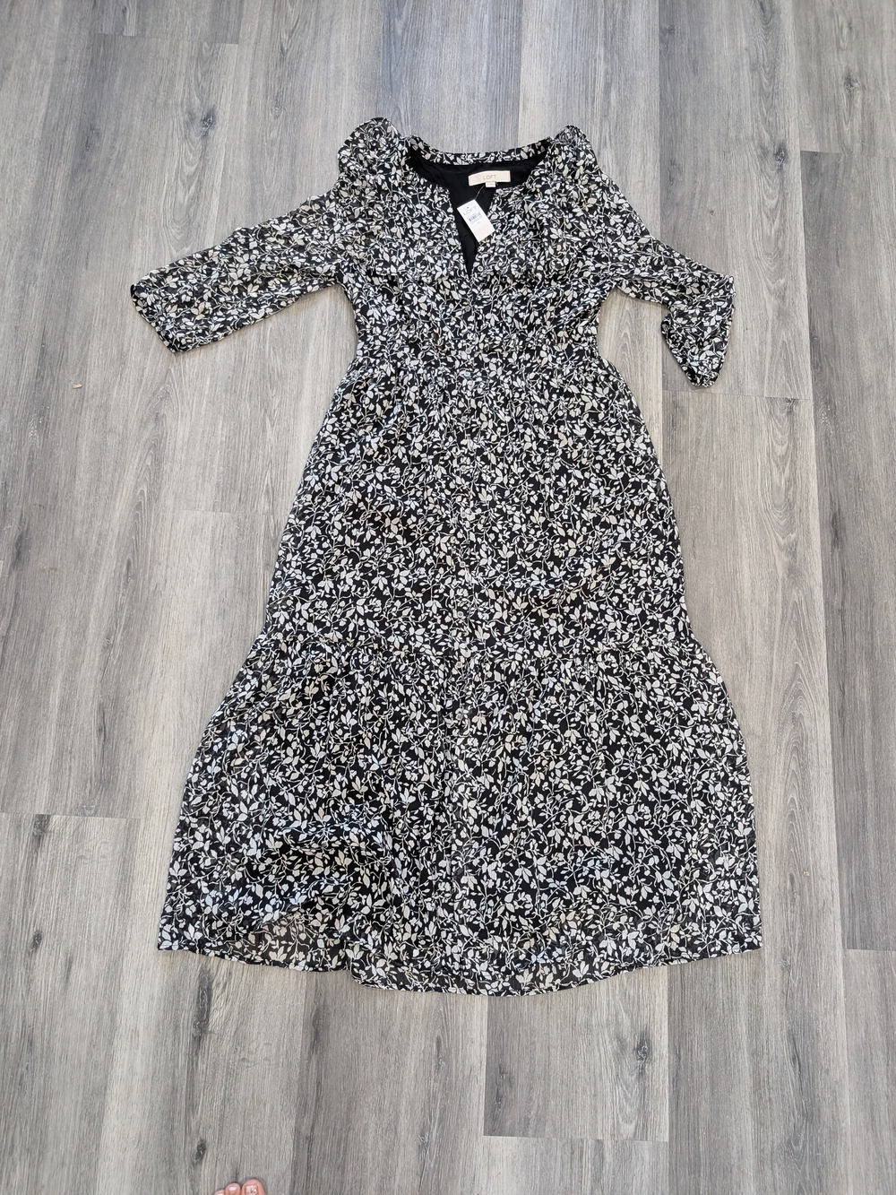 LOFT Black and White Floral Maxi Dress